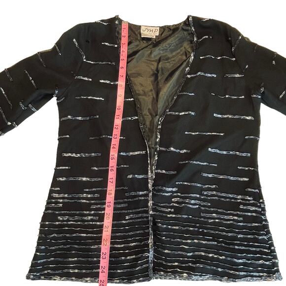 JMD New York Black Beaded Evening Long Sleeve V-Neck Open Front Formal Jacket S - Picture 8 of 8